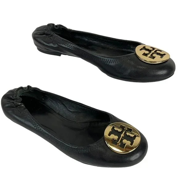 Tory Burch Shoes Womens Size 7.5 Black Minnie Travel Ballet Flat Napa Leather - Picture 3 of 16